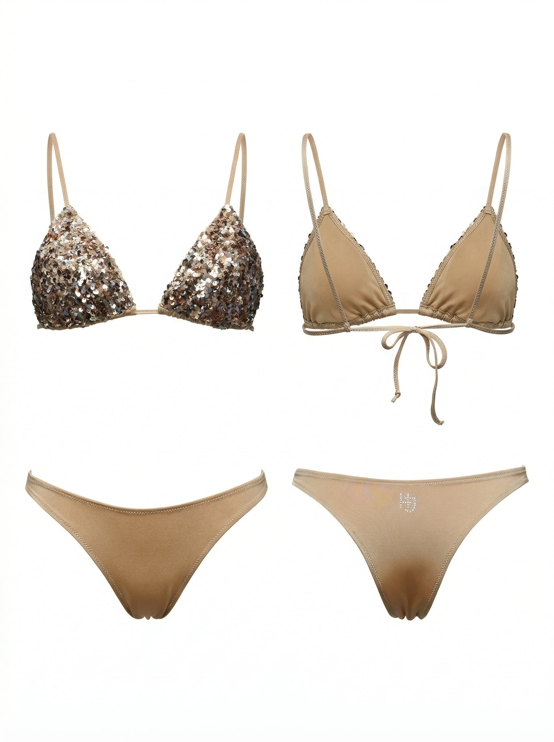 bikini triangolo con paillettes, bikini triangolo regolabile con cristalli lusso, costume raffinato lusso,